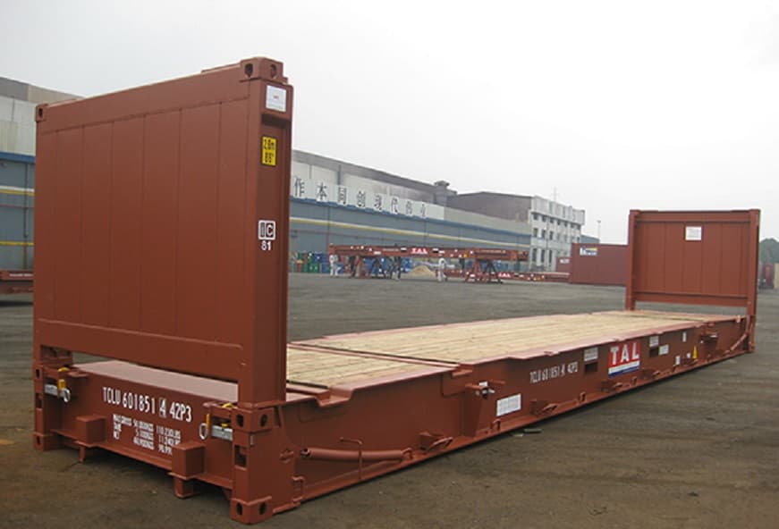 40ft flat rack with collapsible ends side view from Container Traders