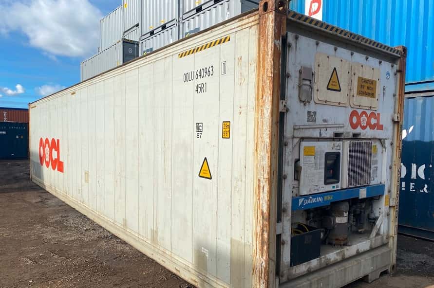 40ft Used Cargo Worthy High Cube Refrigerated Shipping Container rear view from Container Traders