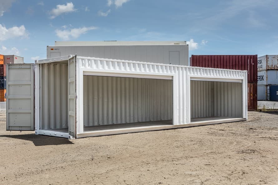 workshop container with 2 sets of roller doors 